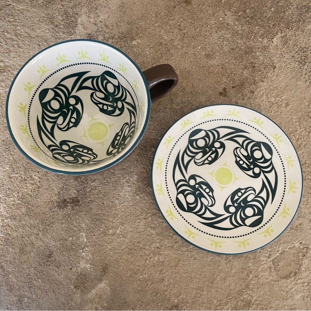 Beautiful Native Design porcelain art mug and saucer set